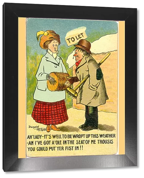 Comic postcard, Cold weather conversation Date: early 20th century