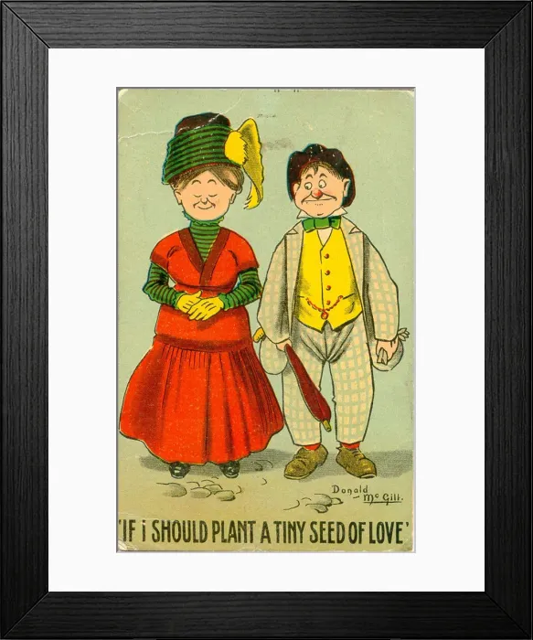 Framed Print : Comic postcard, Couple going for a walk Framed Print : Comic postcard, Couple going for a walk