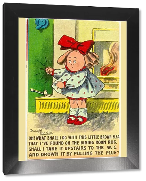 Comic postcard, Little girl catches a flea and wonders what to do with it Date