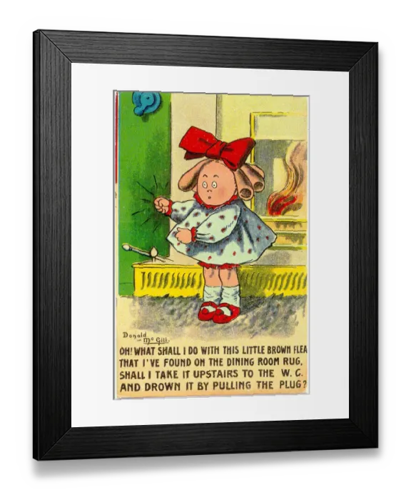 Framed Print : Comic postcard, Little girl catches a flea and wonders what to do with it Date Framed Print : Comic postcard, Little girl catches a flea and wonders what to do with it Date
