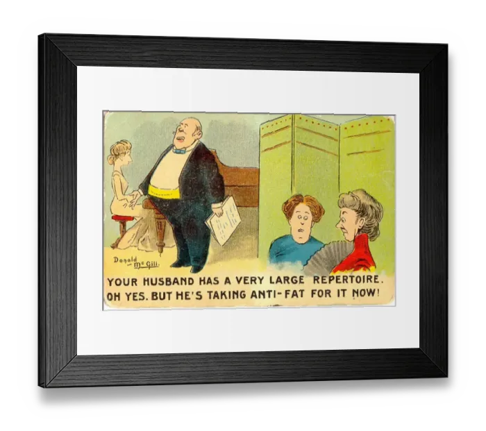 Framed Print : Comic postcard, Singer with large repertoire Framed Print : Comic postcard, Singer with large repertoire