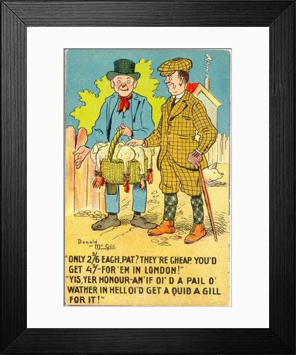 Framed Print : Comic postcard, Supply and demand - the price of poultry Date: 20th century Framed Print : Comic postcard, Supply and demand - the price of poultry Date: 20th century