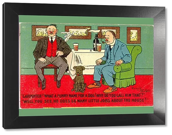 Comic postcard, Two men and a dog Date: 20th century