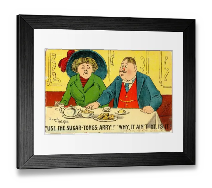 Framed Print : Comic postcard, Polite table manners Date: 20th century Framed Print : Comic postcard, Polite table manners Date: 20th century