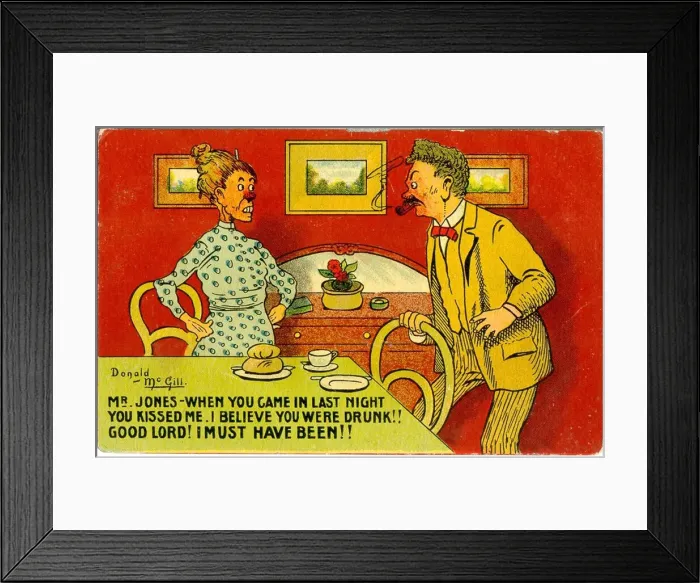 Framed Print : Comic postcard, Lodger and landlady Date: 20th century Framed Print : Comic postcard, Lodger and landlady Date: 20th century