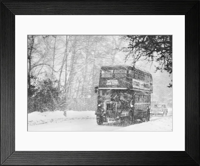 Framed Print : Bus in snow blizzard, en route to Reigate, Surrey Framed Print : Bus in snow blizzard, en route to Reigate, Surrey