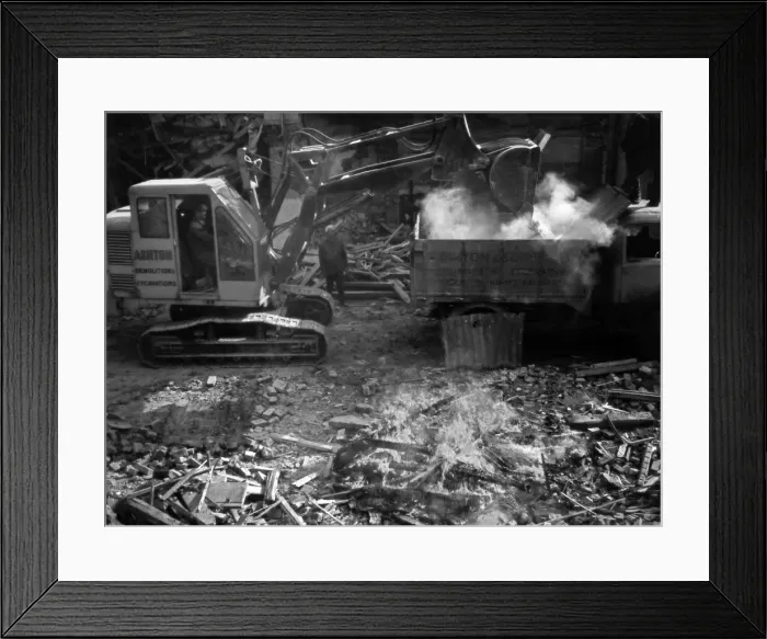 Framed Print : Demoltion wth bulldozer, South London Framed Print : Demoltion wth bulldozer, South London