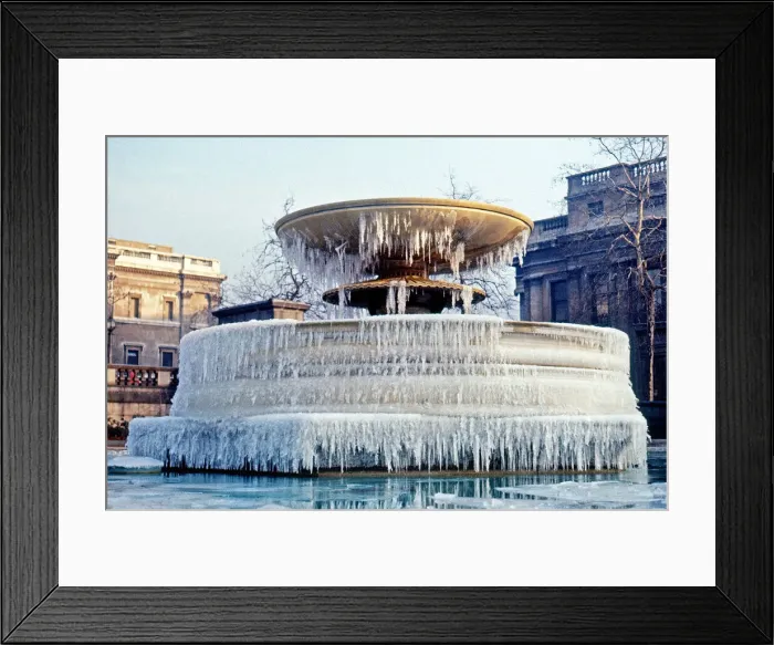 Framed Print : Frozen fountain, Trafalgar Square, London Framed Print : Frozen fountain, Trafalgar Square, London