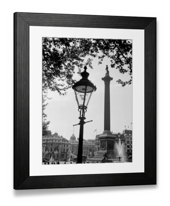 Framed Print : Gas lamp and Nelsons Column, Trafalgar Square, London Framed Print : Gas lamp and Nelsons Column, Trafalgar Square, London