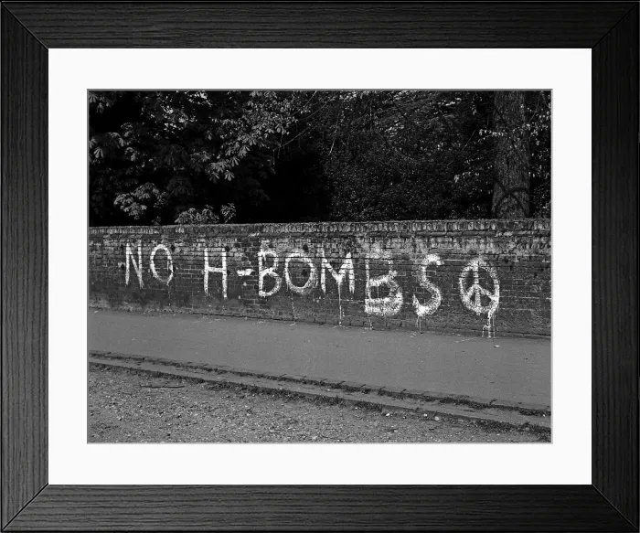 Framed Print : NO H -BOMBS slogan on brick wall Framed Print : NO H -BOMBS slogan on brick wall