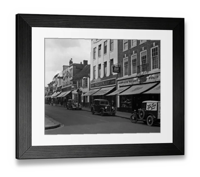 Framed Print : Street scene with chain stores Framed Print : Street scene with chain stores