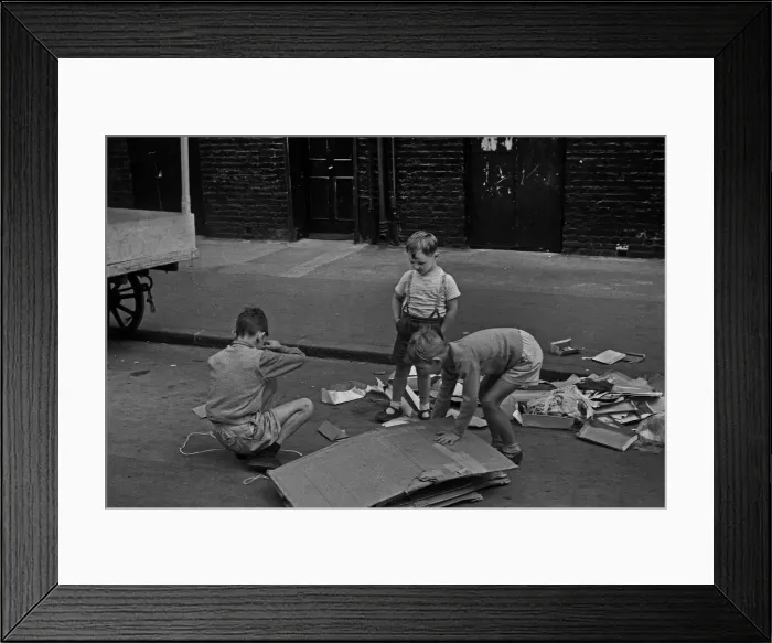 Framed Print : Three young boys playing in street, London Framed Print : Three young boys playing in street, London