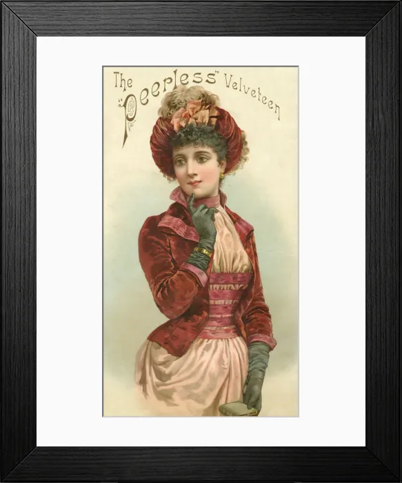 Framed Print : Advertisement for Peerless Velveteen fabric Framed Print : Advertisement for Peerless Velveteen fabric