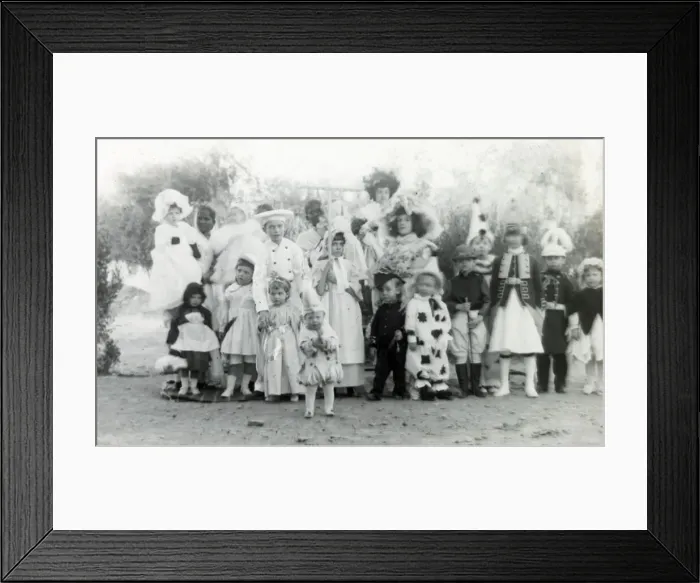 Framed Print : Colonial children in fancy dress with Indian nannies Framed Print : Colonial children in fancy dress with Indian nannies