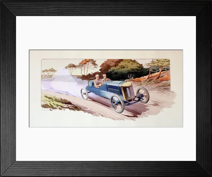 Framed Print : Pochoir print, Motor Racing, French Grand Prix, blue car Date: 1913 Framed Print : Pochoir print, Motor Racing, French Grand Prix, blue car Date: 1913