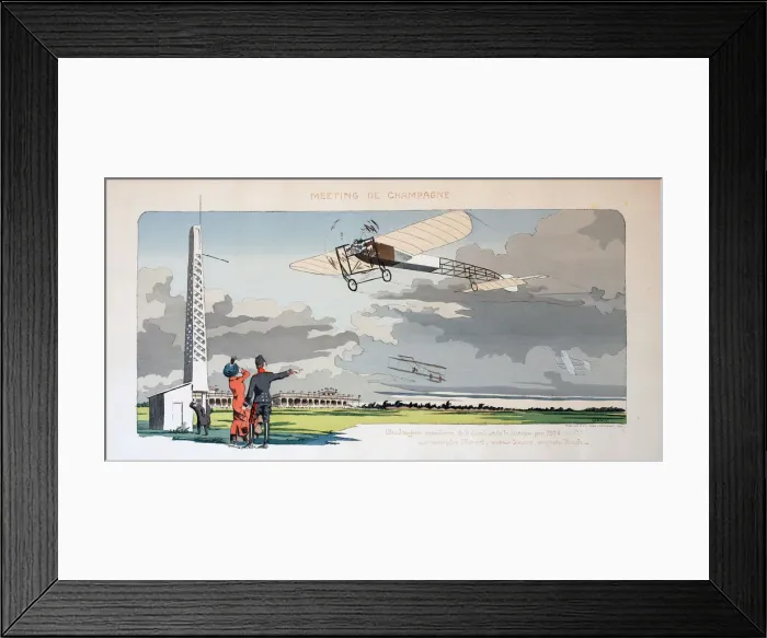 Framed Print : Pochoir print, Meeting de Champagne, Bleriot monoplane, Gnome engine, Bosch magneto Framed Print : Pochoir print, Meeting de Champagne, Bleriot monoplane, Gnome engine, Bosch magneto