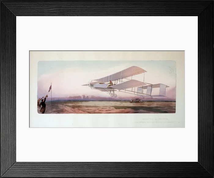 Framed Print : Pochoir print, Aviation Grand Prix, Henri Farman completes 1000 metres in his aeroplane Framed Print : Pochoir print, Aviation Grand Prix, Henri Farman completes 1000 metres in his aeroplane