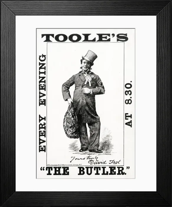 Framed Print : The Butler, at Tooles Theatre, London, with the comic actor John Lawrence Toole as David Framed Print : The Butler, at Tooles Theatre, London, with the comic actor John Lawrence Toole as David