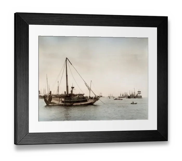 Framed Print : Junks, ships in a Japanese harbour Framed Print : Junks, ships in a Japanese harbour