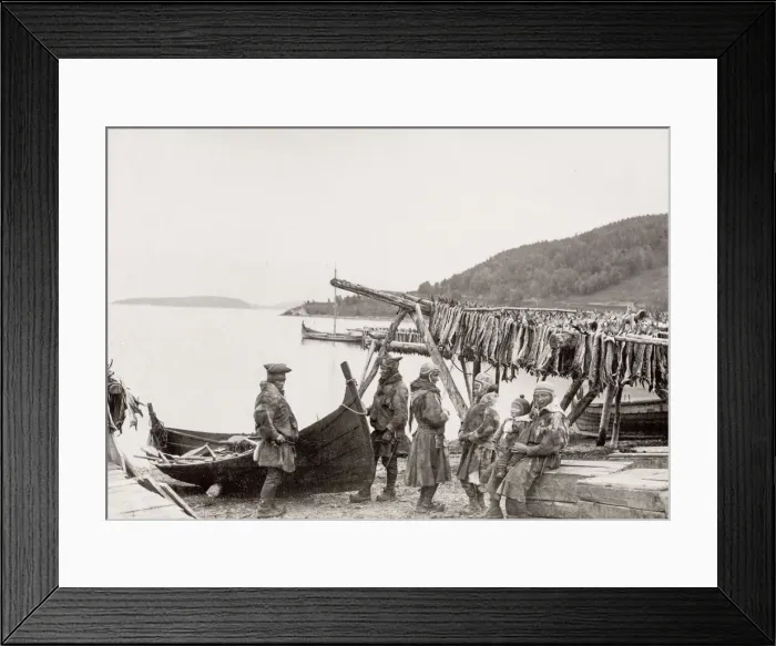 Framed Print : Tromso, Norway, fishermen with drying fish