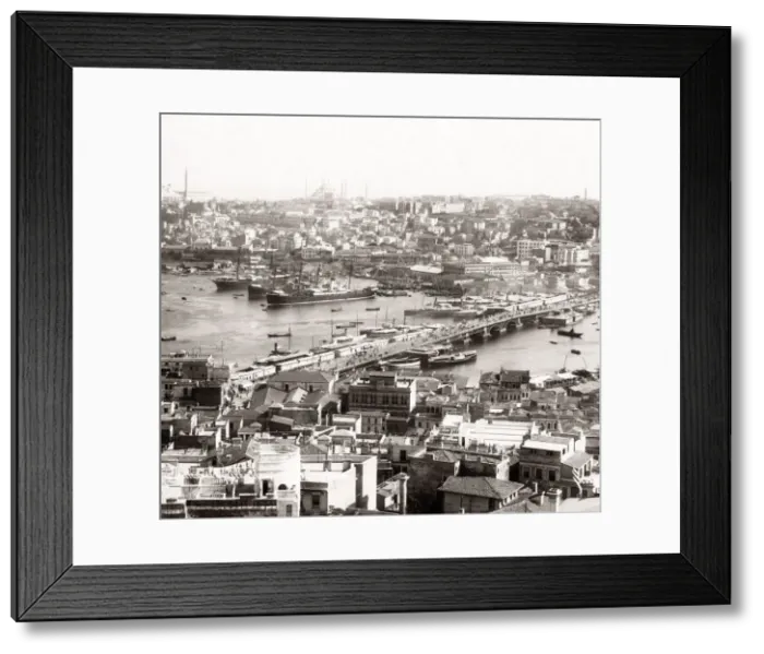 Framed Print : View of Istlanbul, Galata bridge shipping, Turkey, c. 1890 Framed Print : View of Istlanbul, Galata bridge shipping, Turkey, c. 1890