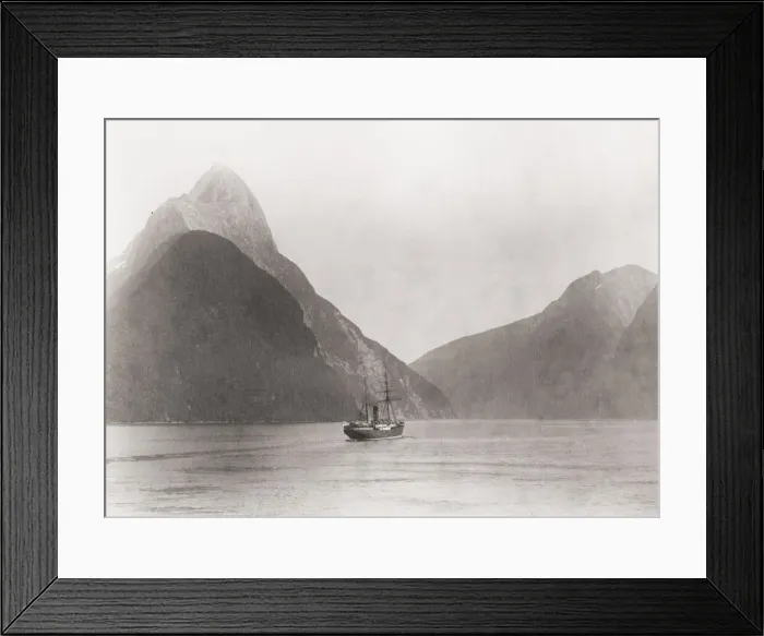 Framed Print : Misty morning, Milford Sound New Zealand, boat in the water Framed Print : Misty morning, Milford Sound New Zealand, boat in the water