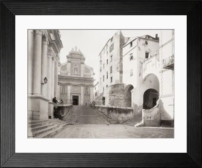 Framed Print : Menton France, Place de L Eglise - square with church Framed Print : Menton France, Place de L Eglise - square with church