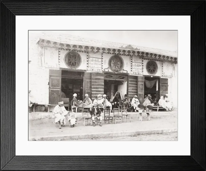 Framed Print : Coffee house, men outside, Tunis, Tunisia Framed Print : Coffee house, men outside, Tunis, Tunisia
