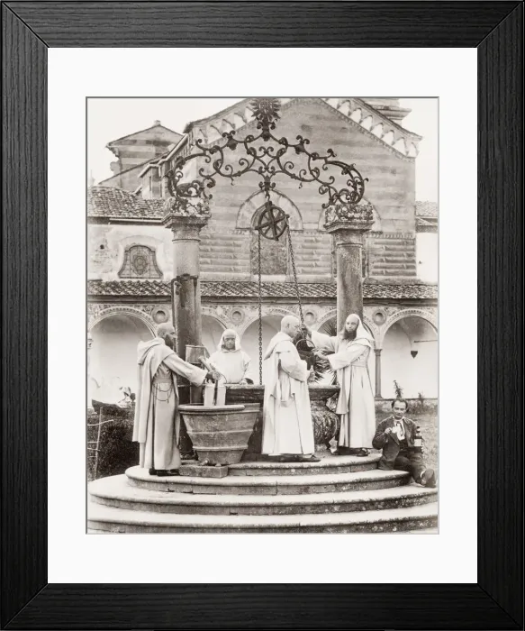 Framed Print : Certosa Monastery, Florence, Carthusian monks at well Framed Print : Certosa Monastery, Florence, Carthusian monks at well