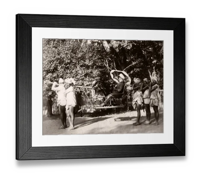Framed Print : India - woman in a Sedan chair, carrying chair, with porters Framed Print : India - woman in a Sedan chair, carrying chair, with porters