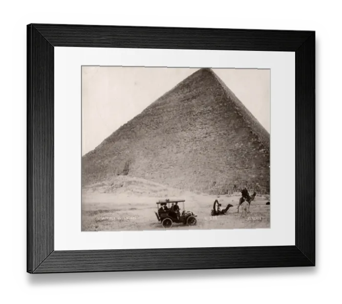 Framed Print : c. 1910 - early motor car at the Great Pyramid, Egypt Framed Print : c. 1910 - early motor car at the Great Pyramid, Egypt