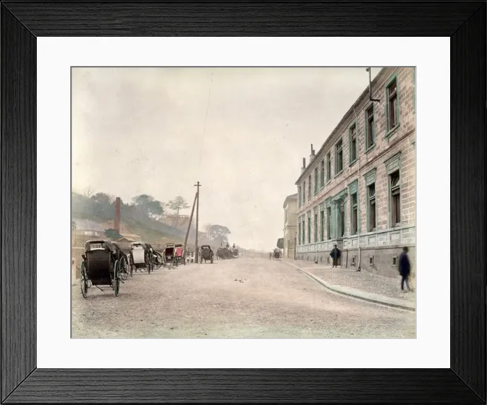 Framed Print : Street near the harbour, Yokohama, Japan, rickshaws Framed Print : Street near the harbour, Yokohama, Japan, rickshaws