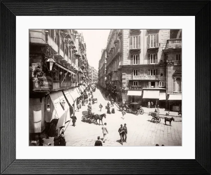 Framed Print : Italy - Napoli, Naples, Via Roma, pedestrians, horse traffic