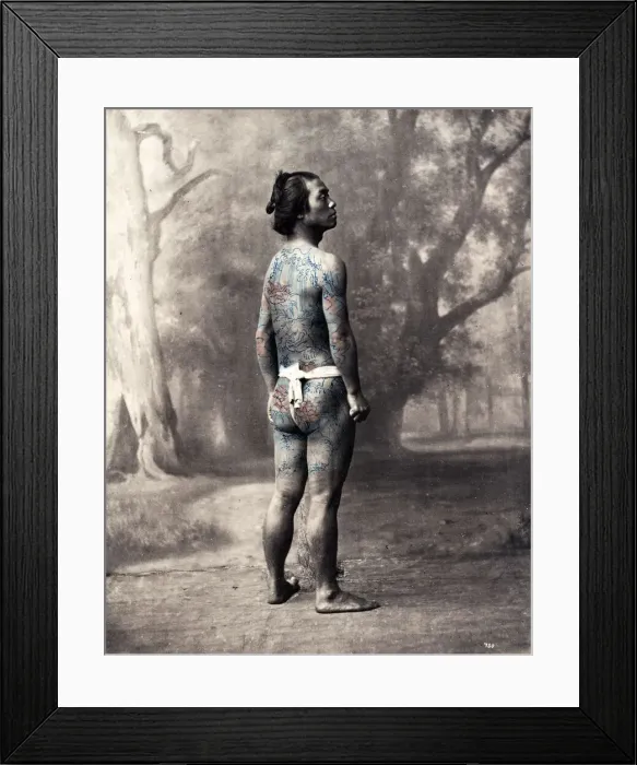 Framed Print : Man with tattoo, tattooing, Japan, 1870 s Framed Print : Man with tattoo, tattooing, Japan, 1870 s