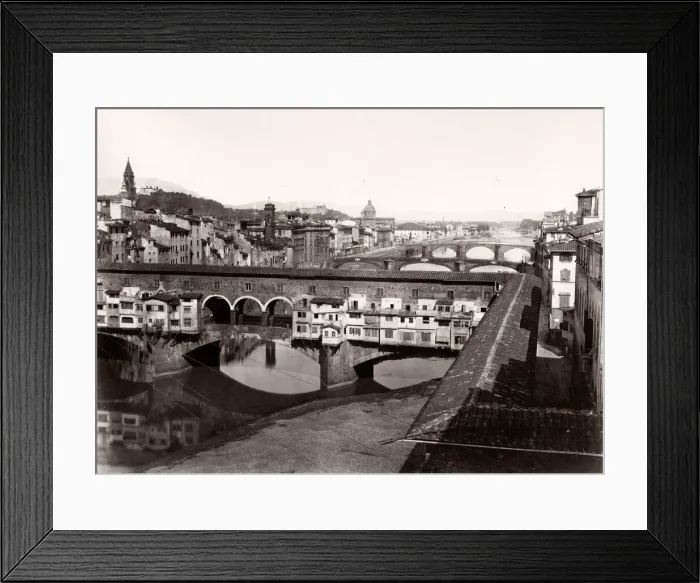 Framed Print : 19th century vintage photograph Italy - Ponte Vecchio, River Arno, Florence Framed Print : 19th century vintage photograph Italy - Ponte Vecchio, River Arno, Florence