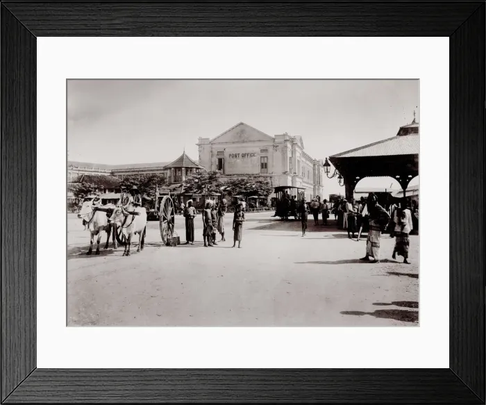 Framed Print : Street scene, bullock cart, post office, Singapore Framed Print : Street scene, bullock cart, post office, Singapore