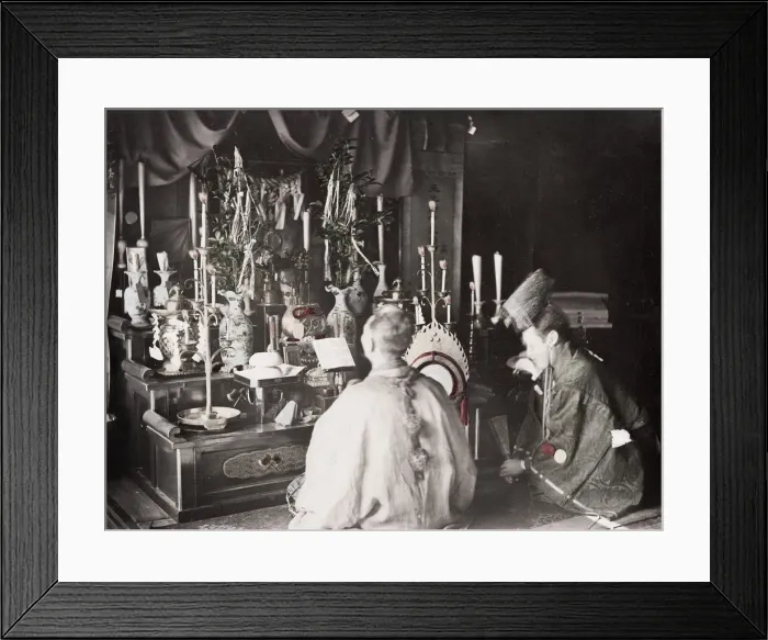 Framed Print : Buddhist priests at prayer, Japan Framed Print : Buddhist priests at prayer, Japan