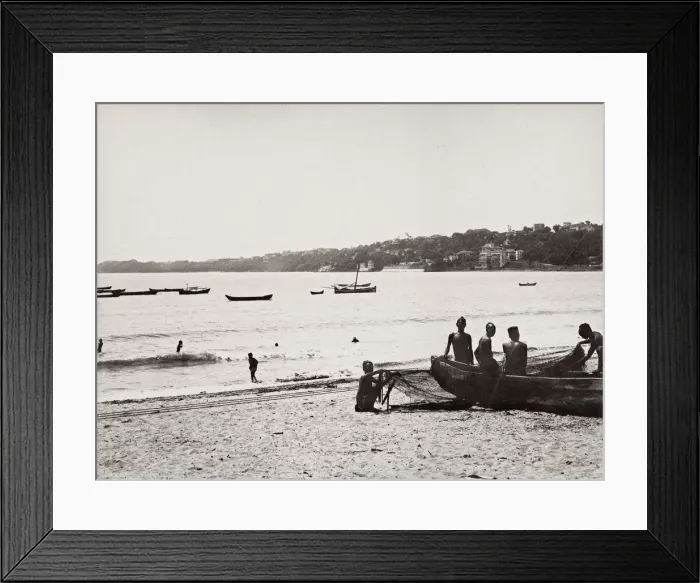 Framed Print : Fisherman and fishing boat India, probably Bombay, Mumbai Framed Print : Fisherman and fishing boat India, probably Bombay, Mumbai