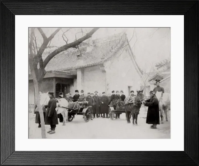Framed Print : Group of Chinese and Euopeans, pony and cart, China Framed Print : Group of Chinese and Euopeans, pony and cart, China