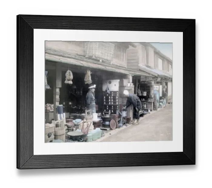 Framed Print : Homeware and hardware shop, Japan, c. 1880 s Framed Print : Homeware and hardware shop, Japan, c. 1880 s