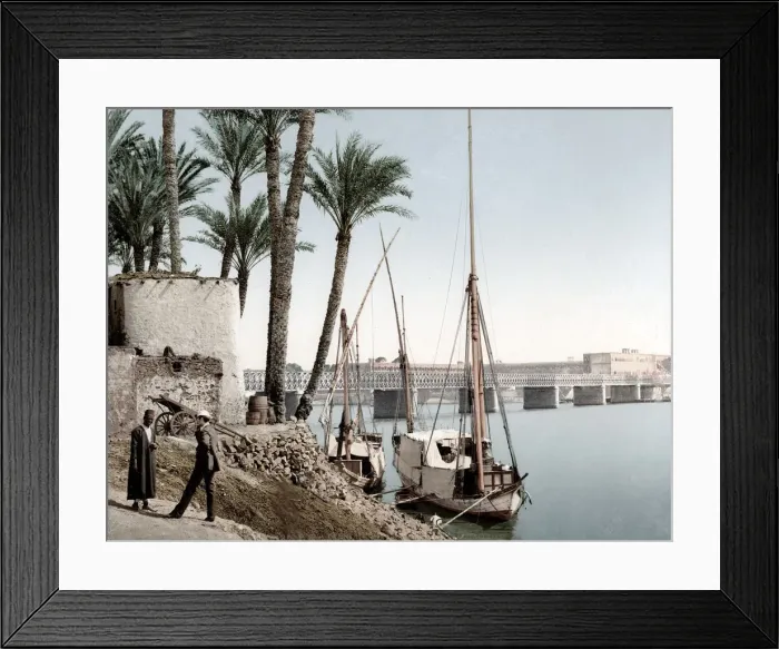 Framed Print : Egypt - boats on the River Nile and bridge Cairo Framed Print : Egypt - boats on the River Nile and bridge Cairo