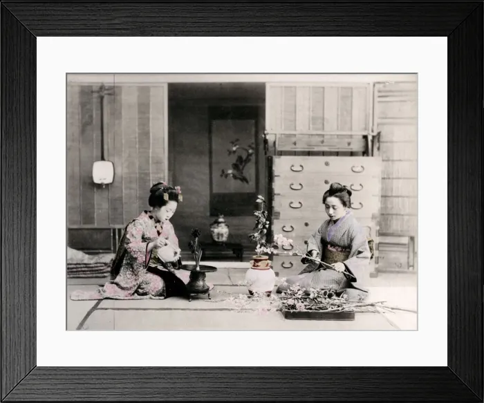 Framed Print : c. 1880s Japan - geishas arranging flowers Framed Print : c. 1880s Japan - geishas arranging flowers