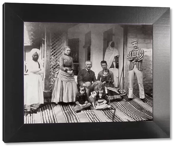 c. 1880s India British family group with Indian servants