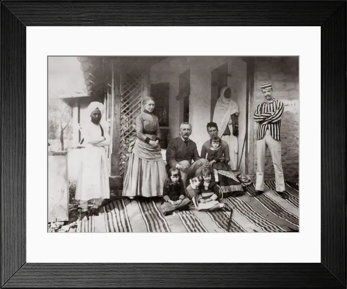 Framed Print : c. 1880s India British family group with Indian servants Framed Print : c. 1880s India British family group with Indian servants