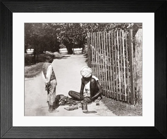 Framed Print : c. 1880s India - street worker - cobbler? Framed Print : c. 1880s India - street worker - cobbler?
