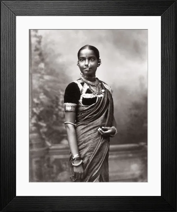 Framed Print : c. 1880s India - young woman with nose jewellery Framed Print : c. 1880s India - young woman with nose jewellery