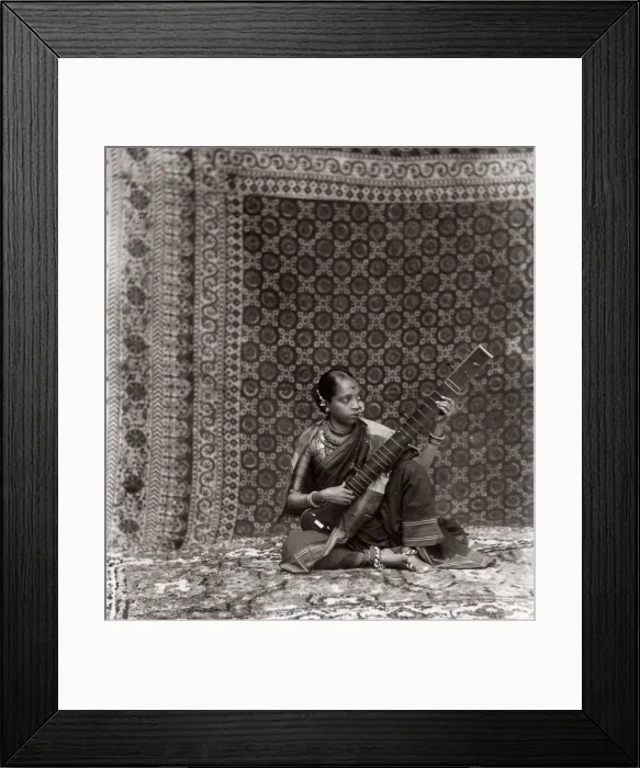 Framed Print : c. 1880s India - female musician, large rug Framed Print : c. 1880s India - female musician, large rug