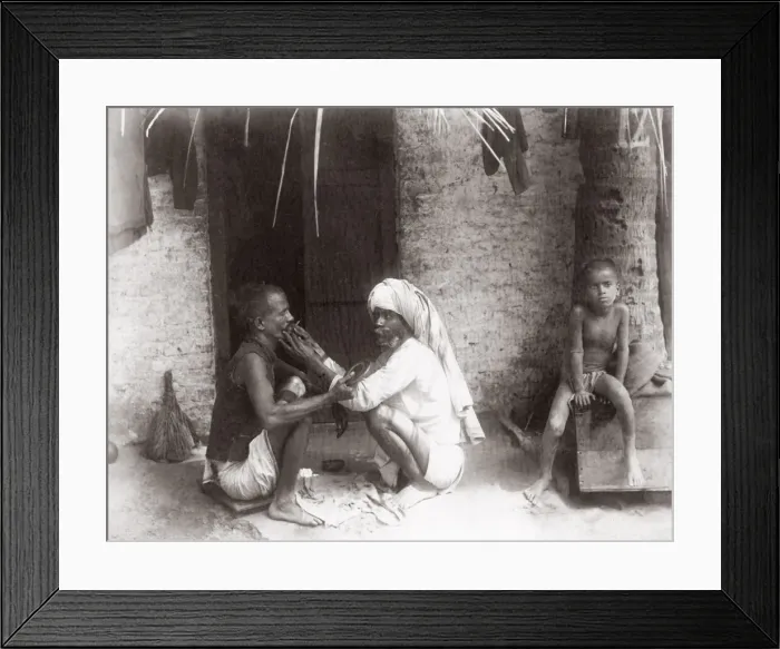 Framed Print : c. 1880s India - street barber Framed Print : c. 1880s India - street barber