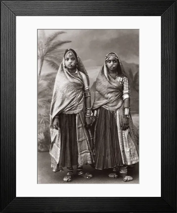 Framed Print : c. 1880s India - two young women with jewellery Framed Print : c. 1880s India - two young women with jewellery