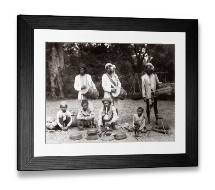 Framed Print : c. 1880s India - musicians, snake charmers Framed Print : c. 1880s India - musicians, snake charmers